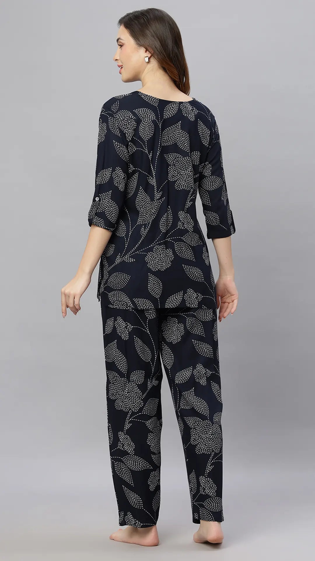 Sukanya Comfortable Women's Cotton Blend Half Sleeves Night Suit, White, navy Blue & Sky Blue, Soft and Elegant Print Sleepwear