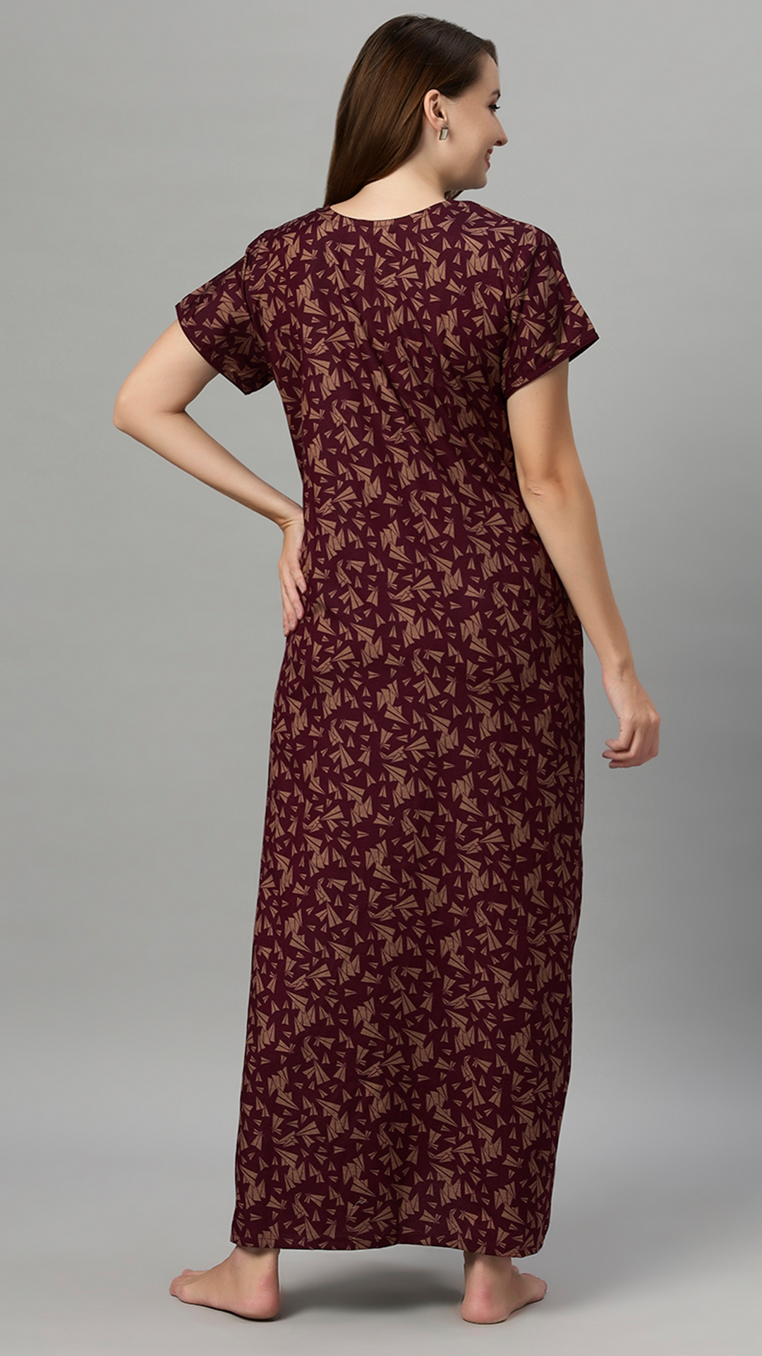 Sukanya Women's Leaf Print Lounge Wear Gown - Polly cotton, Regular Fit, Ideal For Women's, Lounge Wear, Half Sleeves, Round Neck