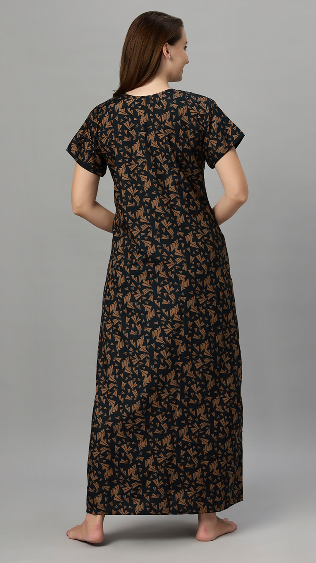 Sukanya Women's Leaf Print Lounge Wear Gown - Polly cotton, Regular Fit, Ideal For Women's, Lounge Wear, Half Sleeves, Round Neck