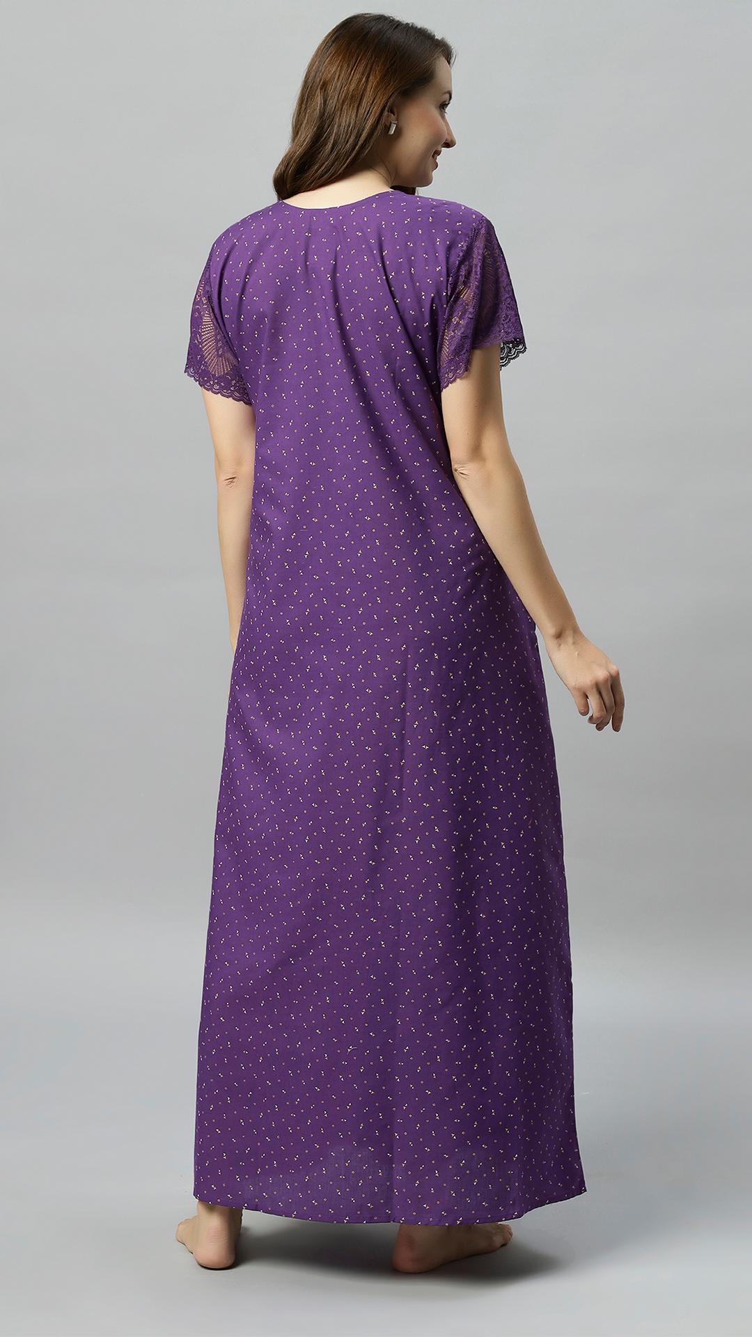 Sukanya Women's Embroidered Poly Cotton Lounge Wear Gown - Regular Fit, Ideal For Women's, Lounge Wear, Half Sleeves, Round Neck