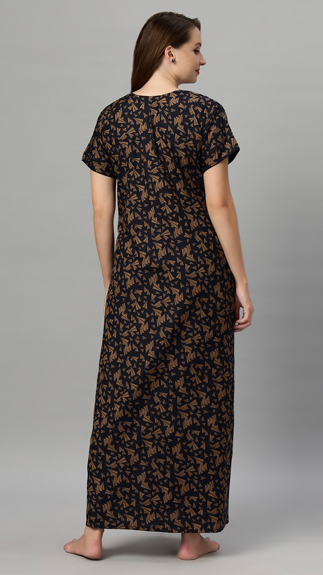 Sukanya Women's Leaf Print Lounge Wear Gown - Polly cotton, Regular Fit, Ideal For Women's, Lounge Wear, Half Sleeves, Round Neck