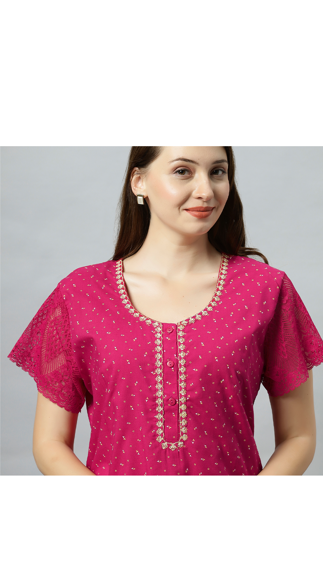 Sukanya Women's Embroidered Poly Cotton Lounge Wear Gown - Regular Fit, Ideal For Women's, Lounge Wear, Half Sleeves, Round Neck