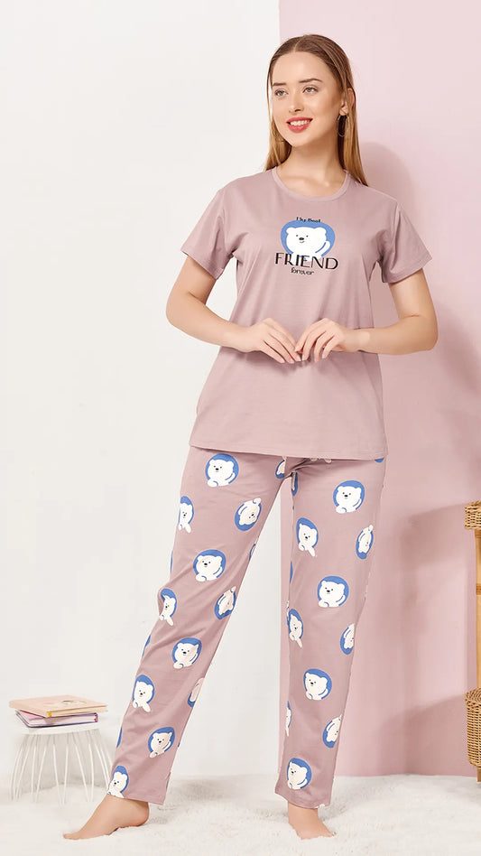 Lilac Printed Half Sleeves Round Neck