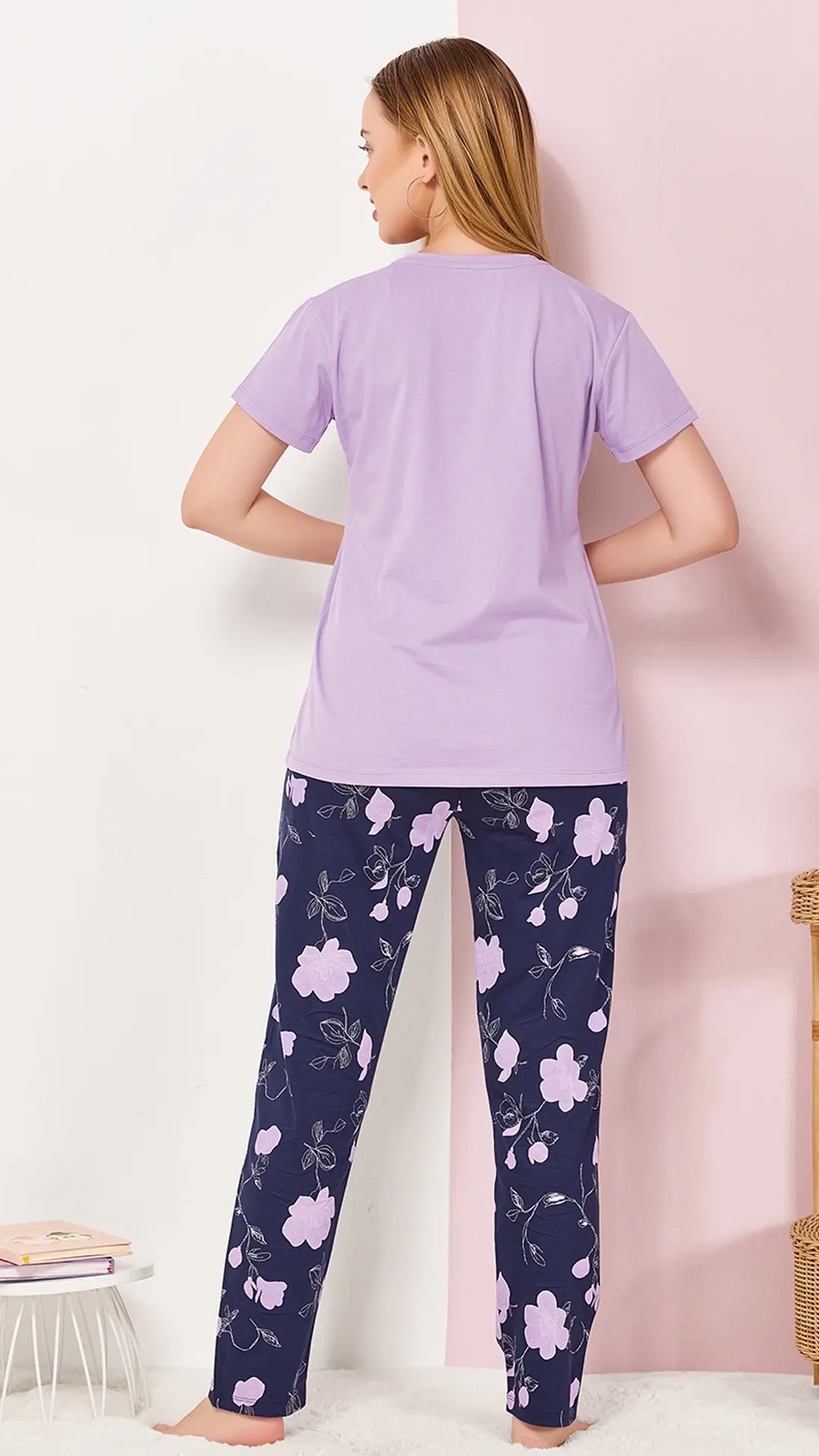 Purple Printed Half Sleeves Round Neck