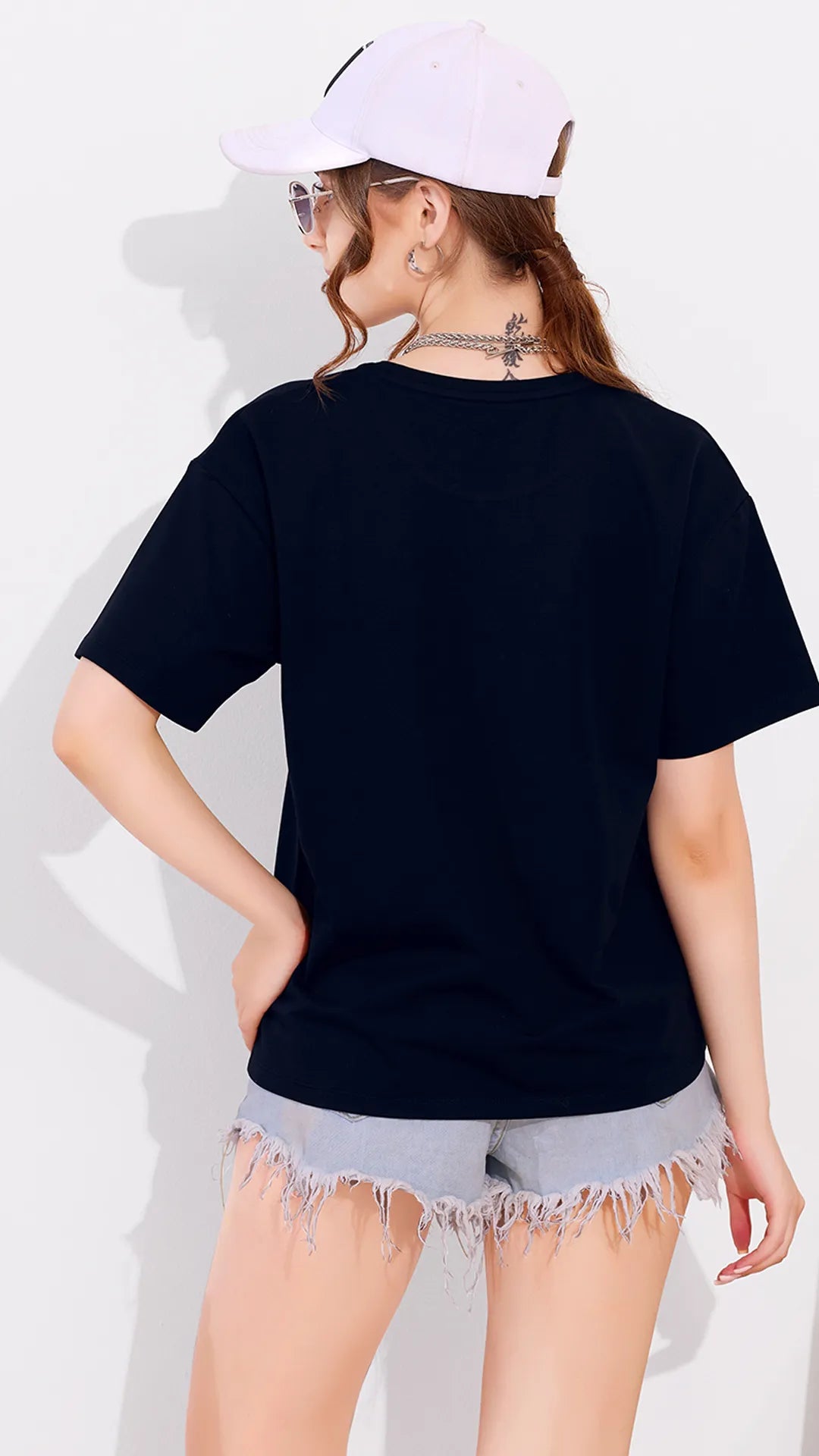Navy Printed Half Sleeves Round Neck
