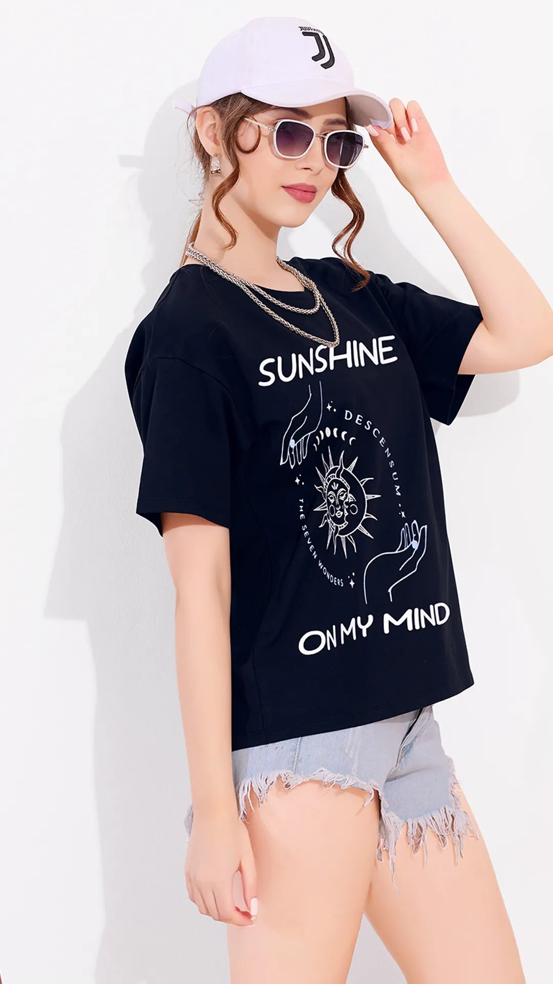 Navy Printed Half Sleeves Round Neck