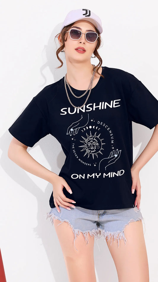 Navy Printed Half Sleeves Round Neck