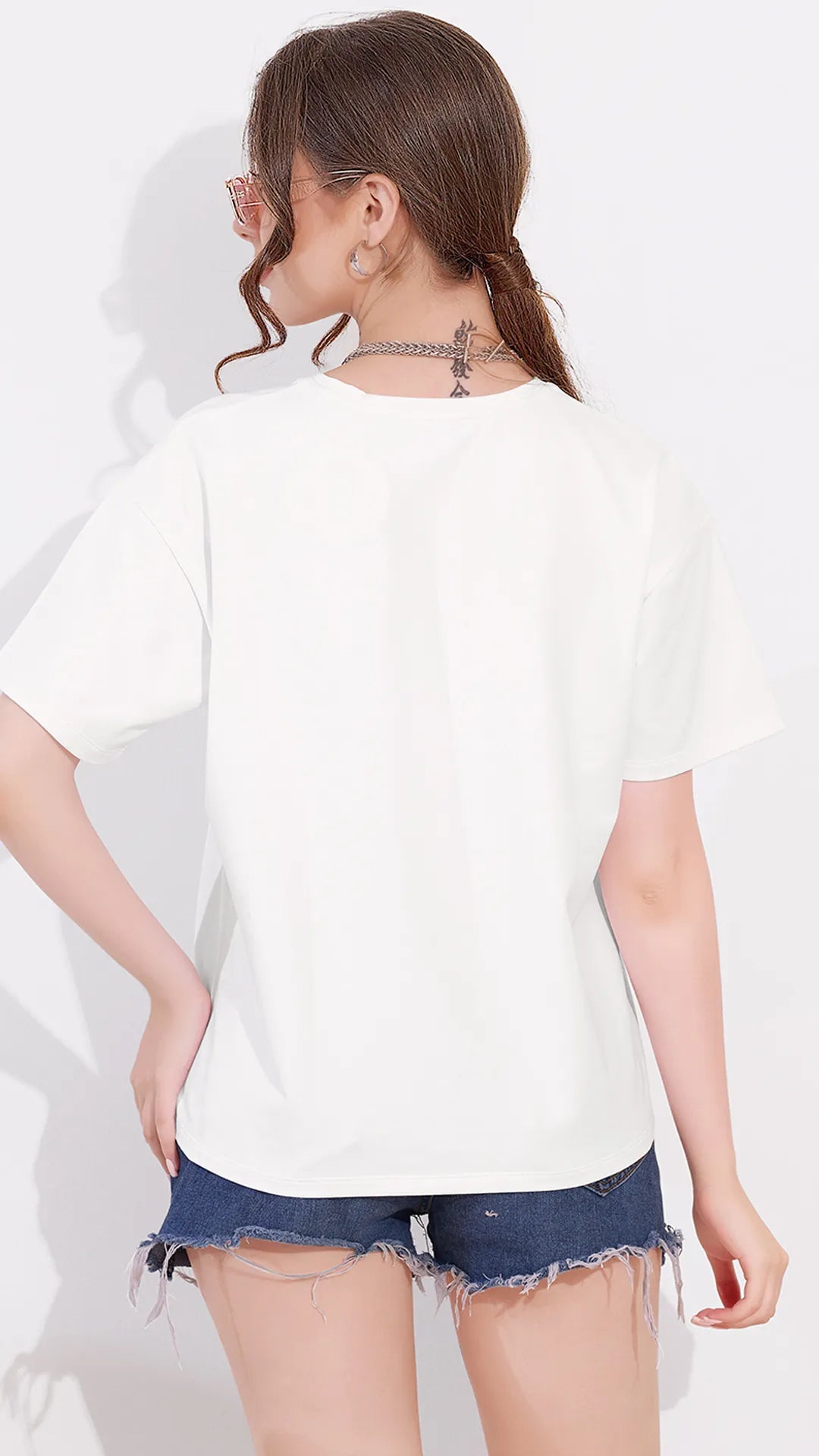 White Printed Half Sleeves Round Neck