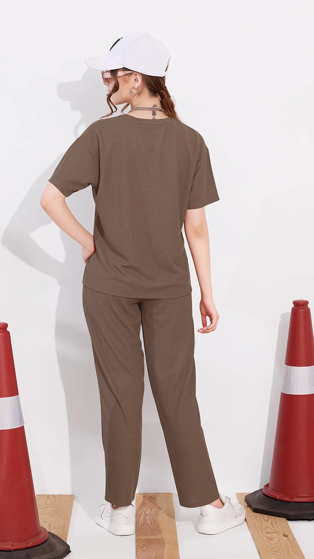 Brown Printed Half Sleeves Round Neck