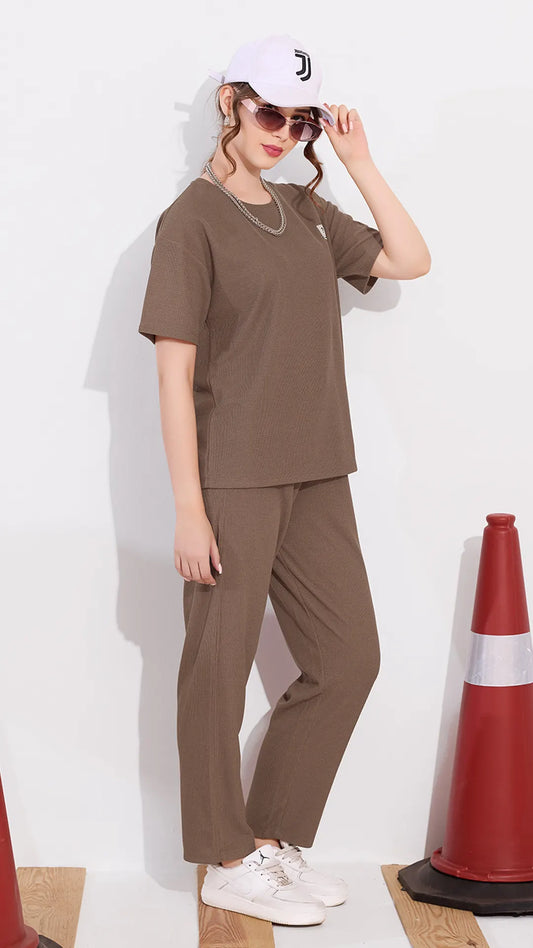 Brown Printed Half Sleeves Round Neck