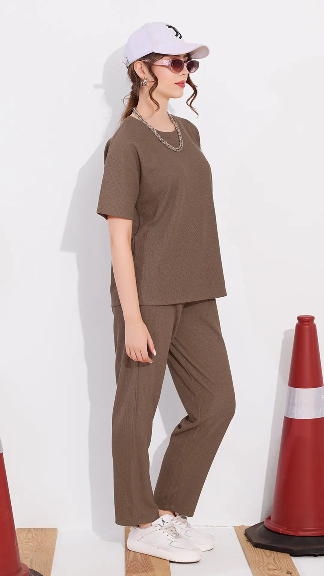 Brown Printed Half Sleeves Round Neck