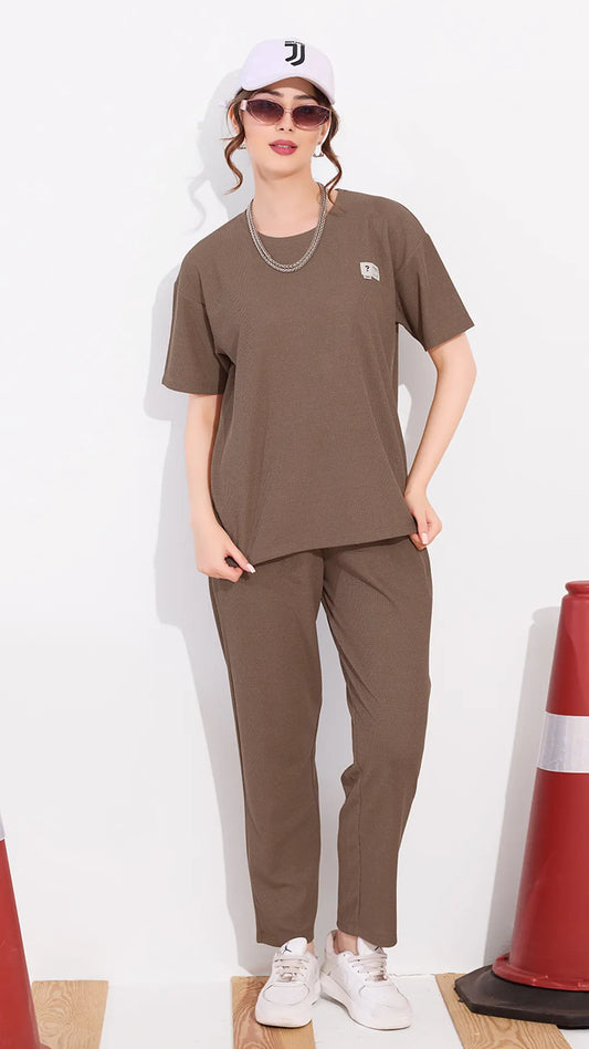 Brown Printed Half Sleeves Round Neck