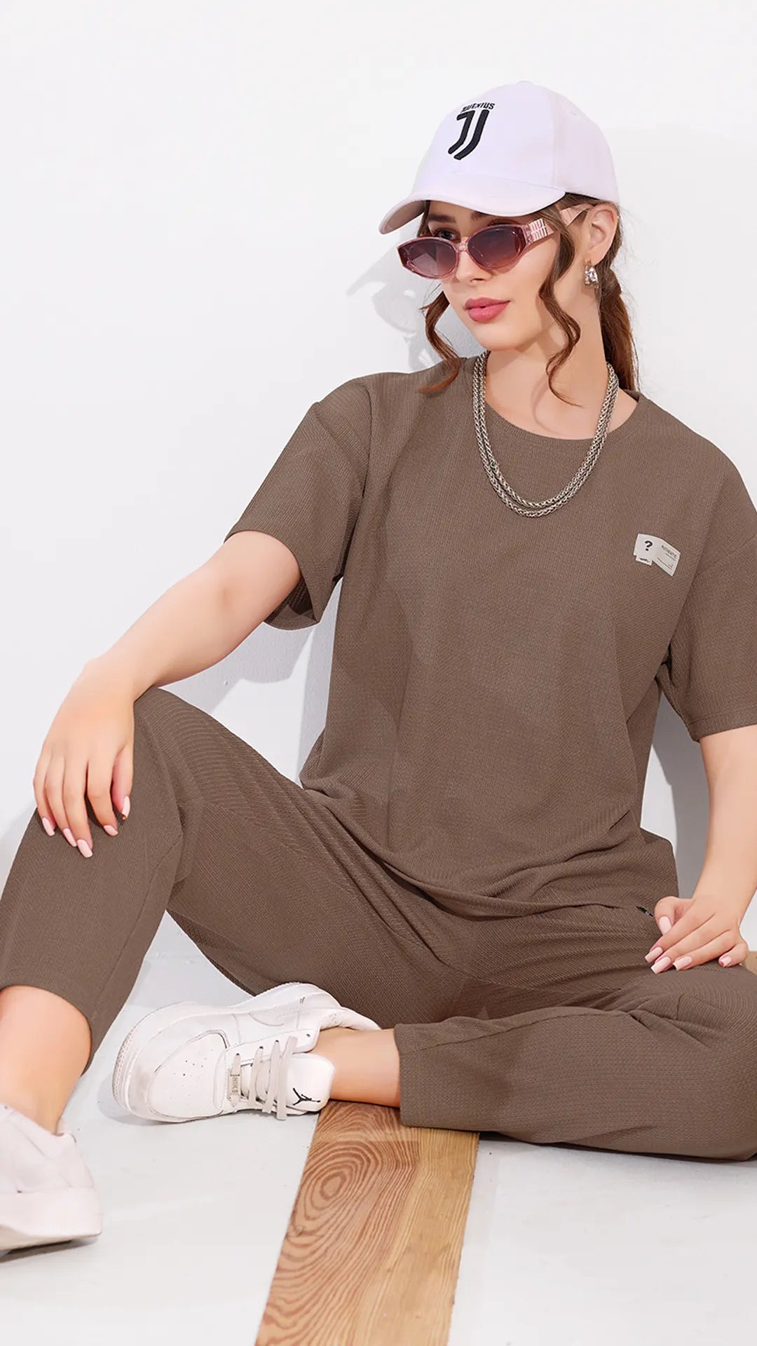 Brown Printed Half Sleeves Round Neck