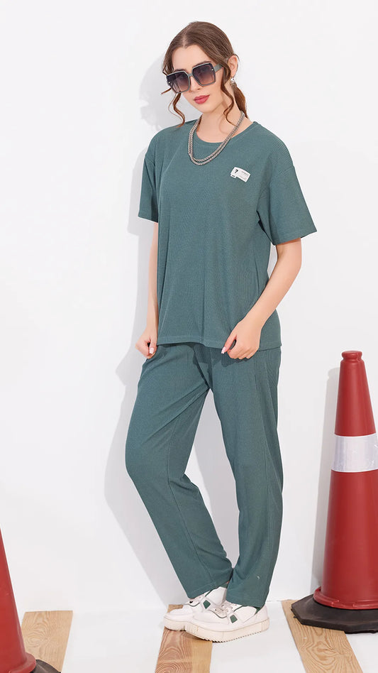 Green Printed Half Sleeves Round Neck