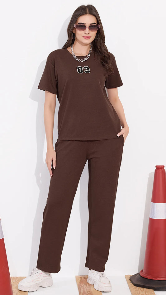 Brown Printed Half Sleeves Round Neck