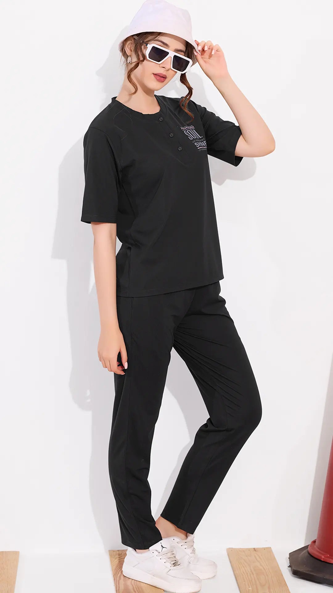 Black Printed Half Sleeves Round Neck