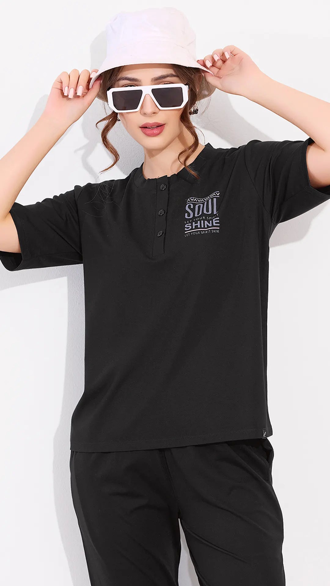 Black Printed Half Sleeves Round Neck