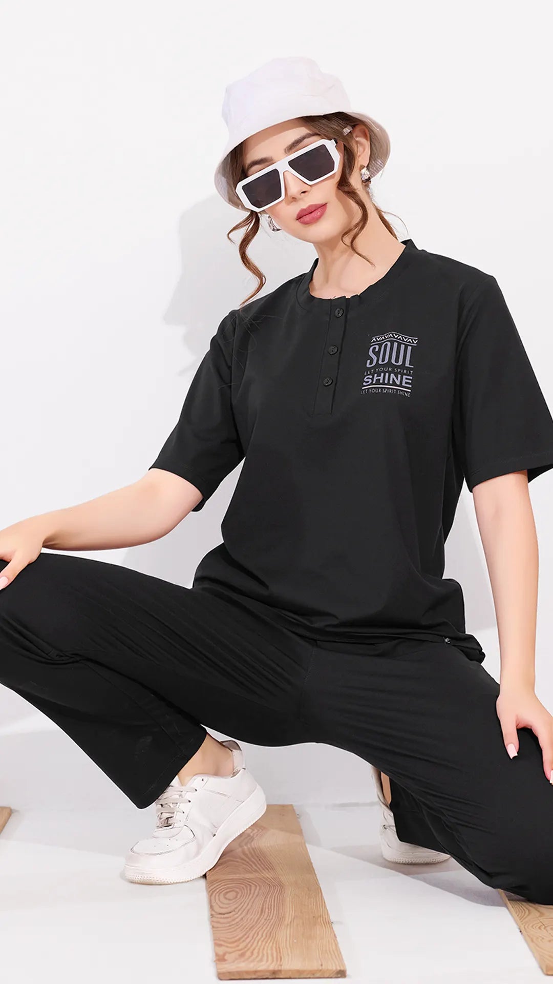 Black Printed Half Sleeves Round Neck