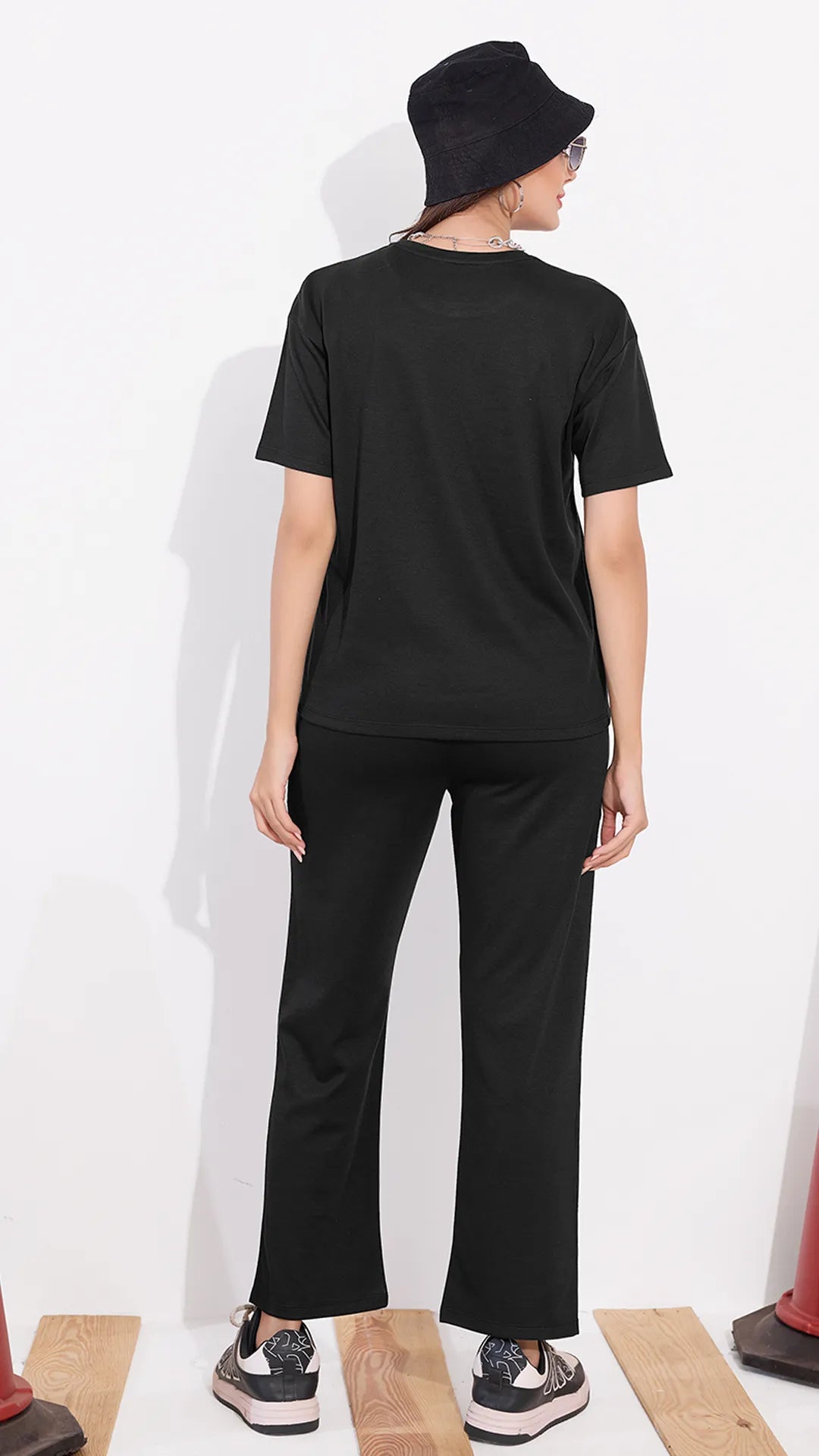 Black Printed Half Sleeves Round Neck