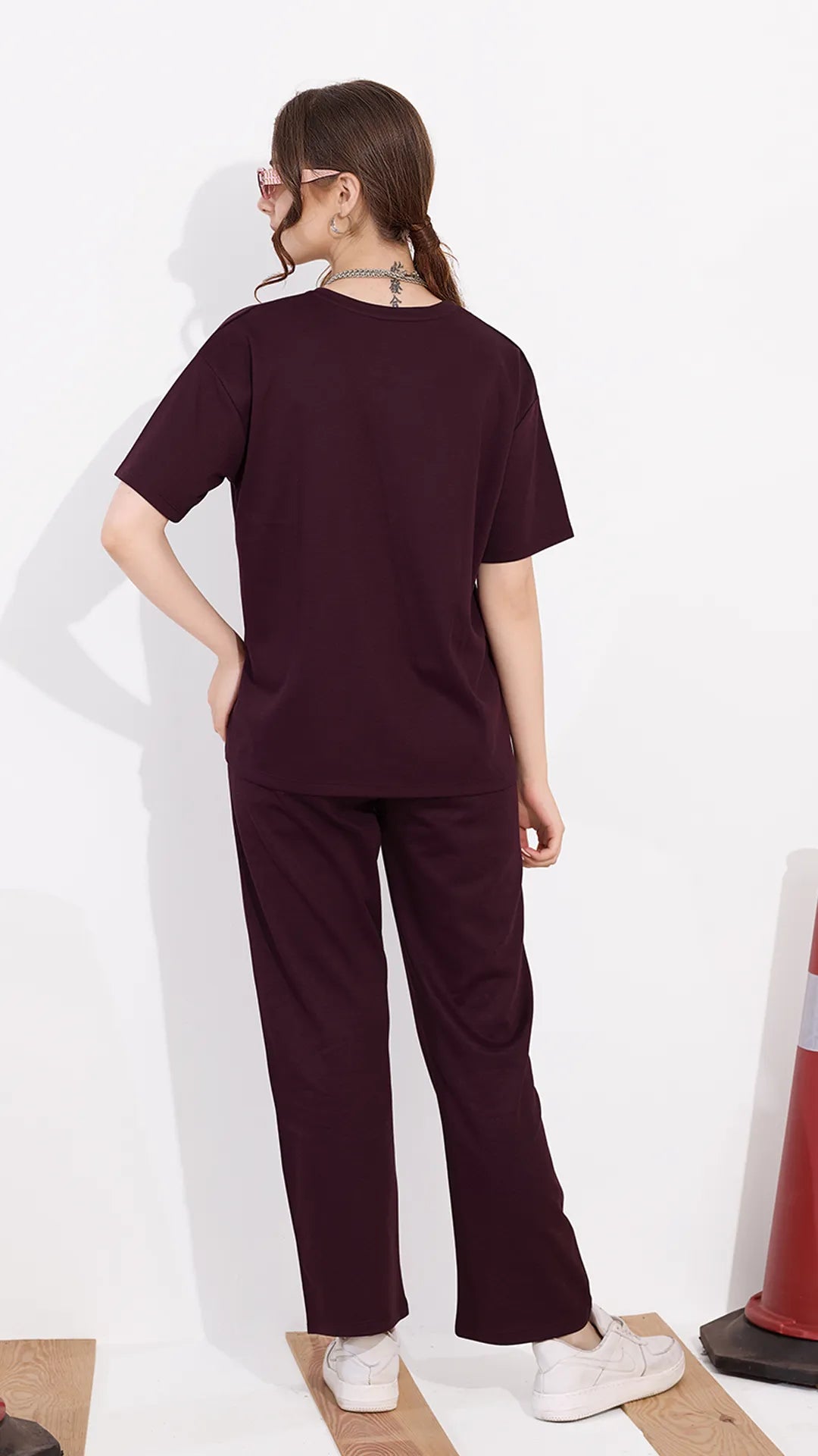 Wine Printed Half Sleeves Round Neck