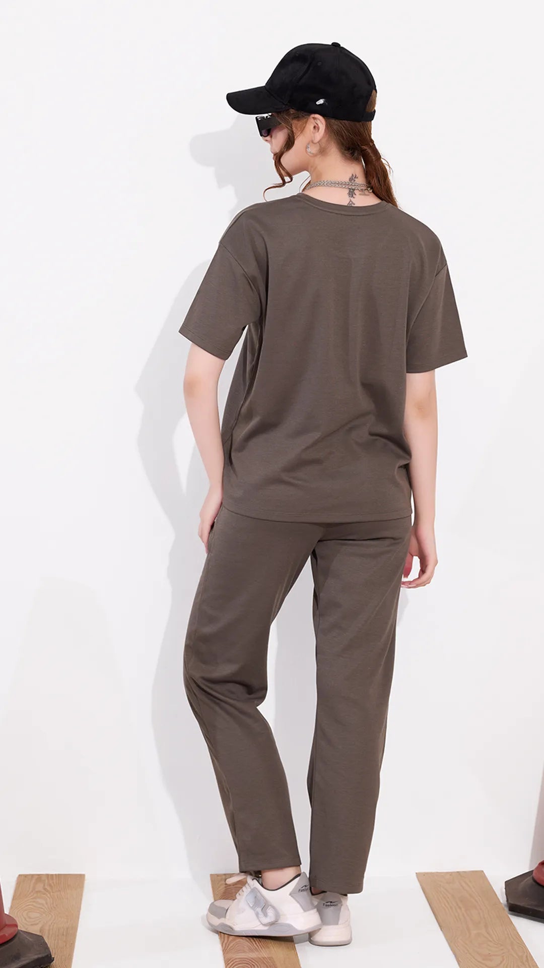 Brown Printed Half Sleeves Round Neck