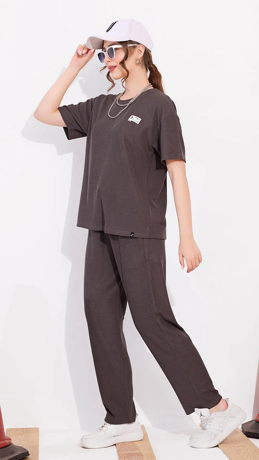 Mauve Printed Half Sleeves Round Neck