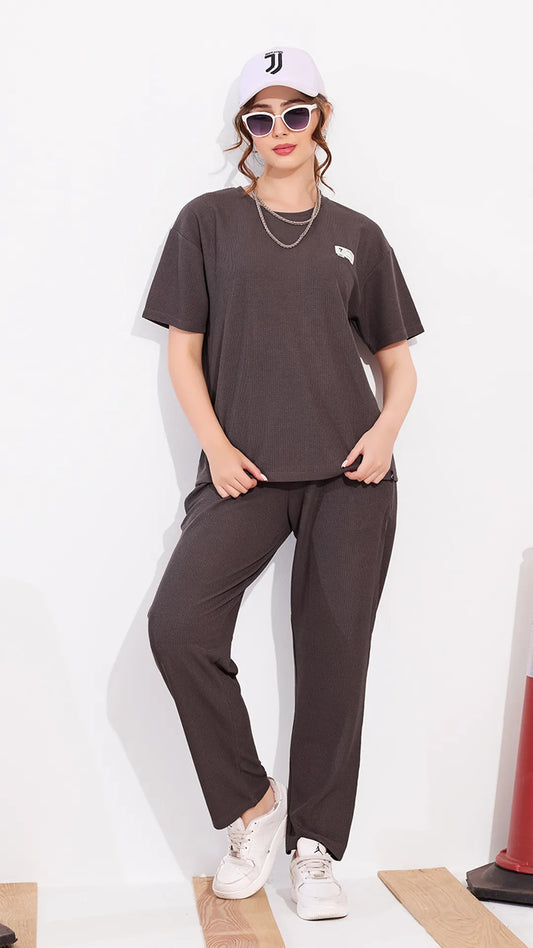 Mauve Printed Half Sleeves Round Neck