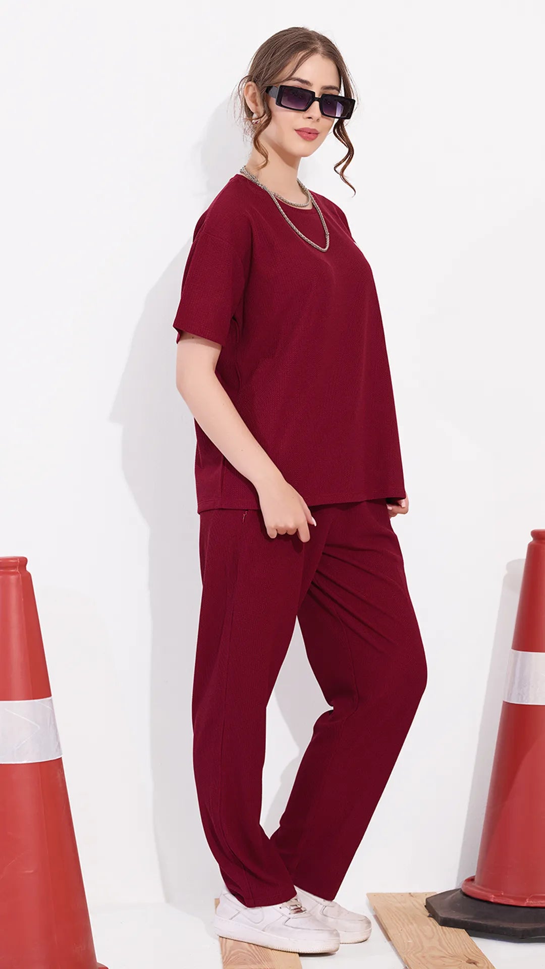 Maroon Printed Half Sleeves Round Neck