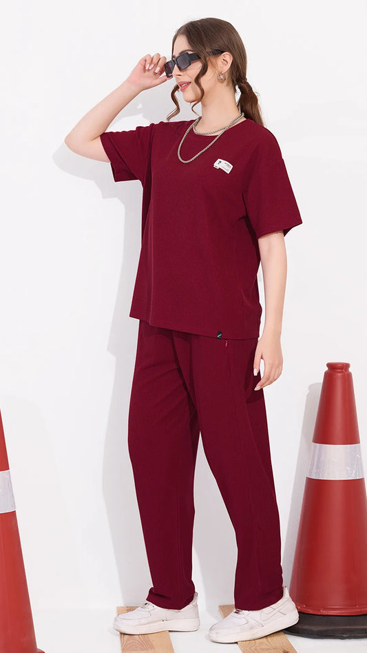 Maroon Printed Half Sleeves Round Neck