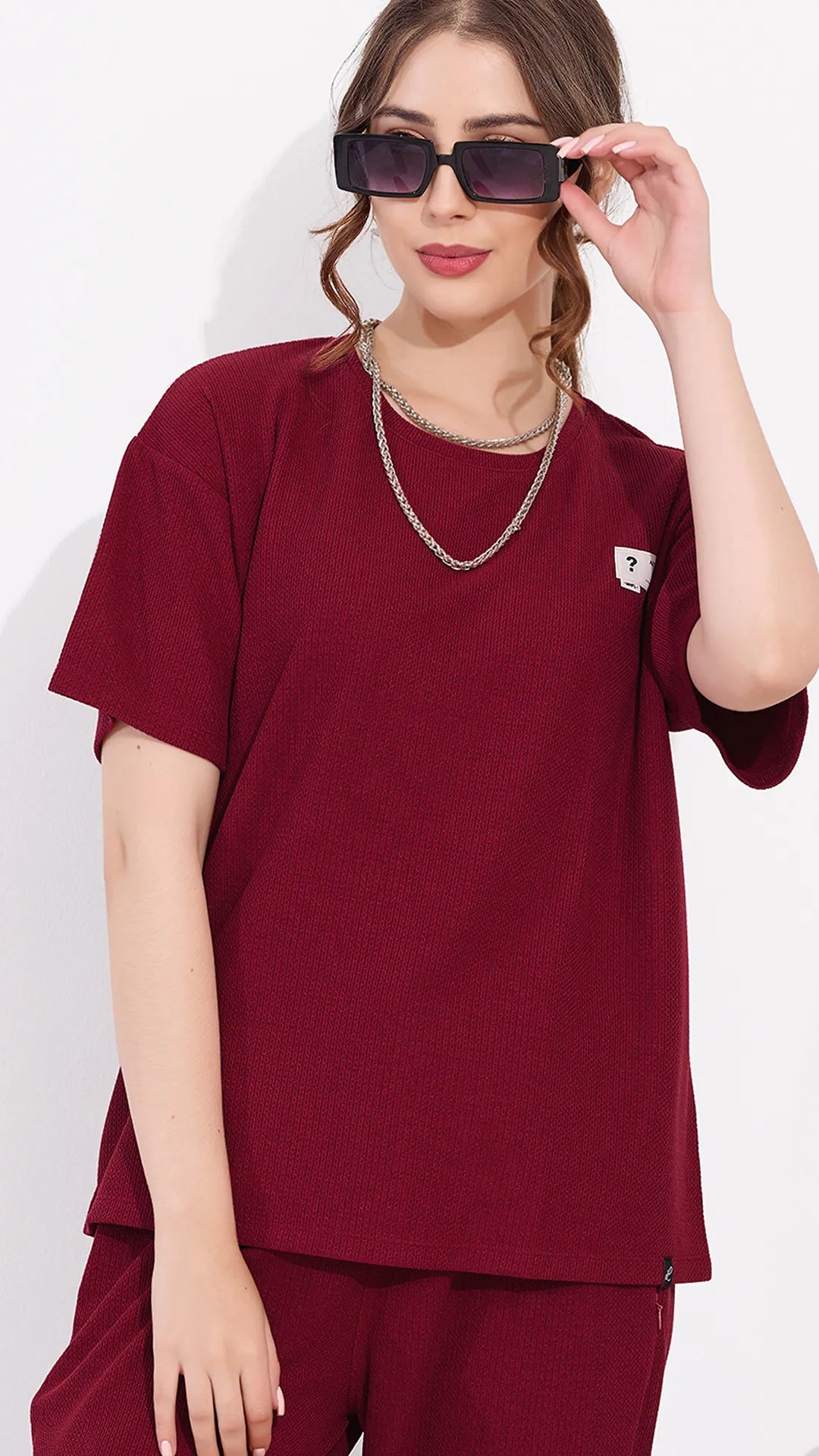 Maroon Printed Half Sleeves Round Neck