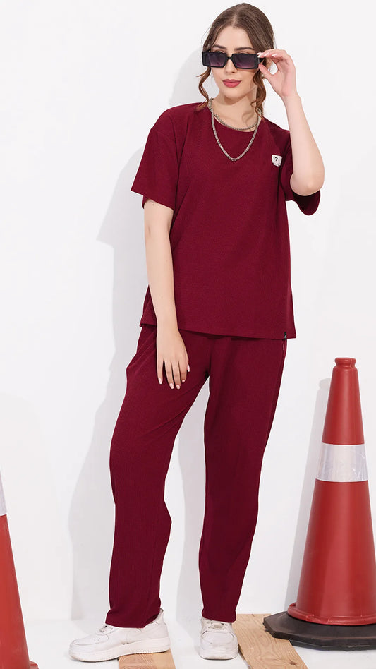 Maroon Printed Half Sleeves Round Neck