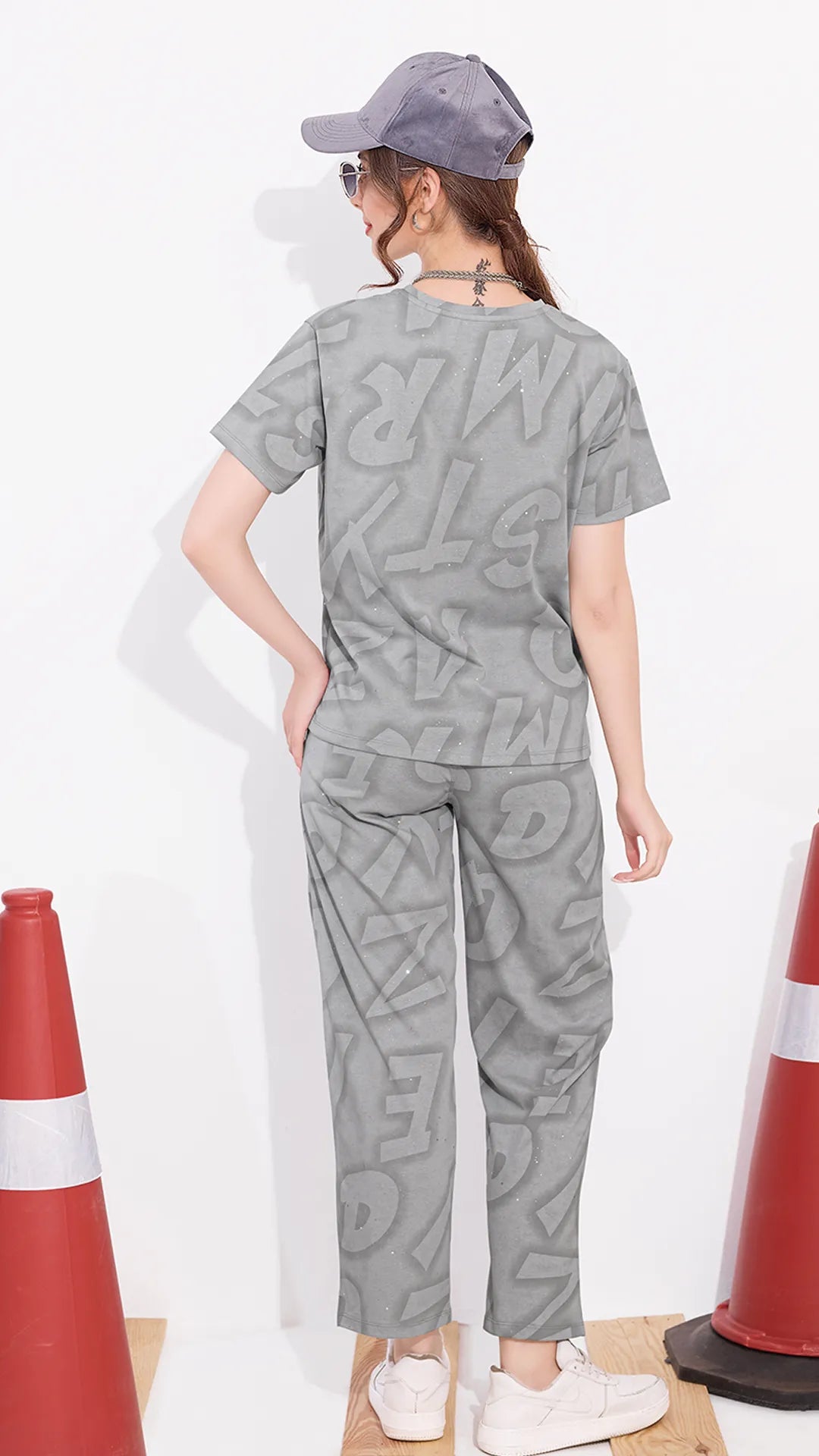 Grey Printed Half Sleeves Round Neck