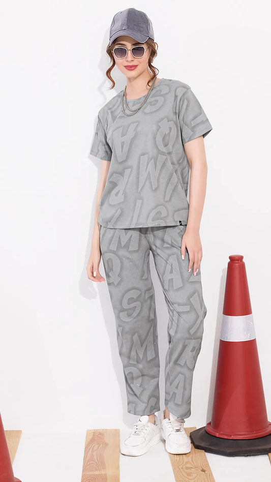 Grey Printed Half Sleeves Round Neck