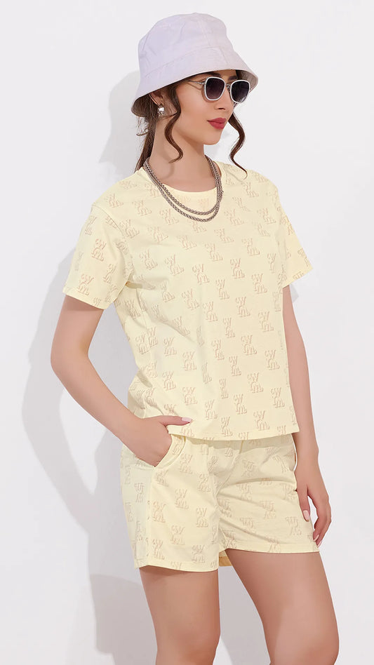 Off White Printed Half Sleeves Round Neck