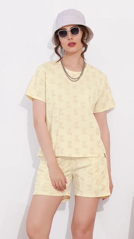 Off White Printed Half Sleeves Round Neck