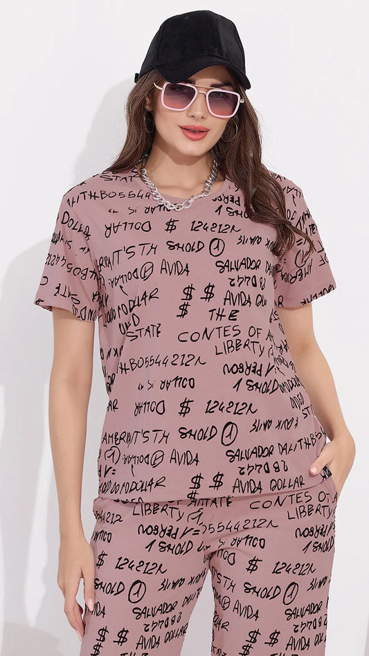 Pink Printed Half Sleeves Round Neck