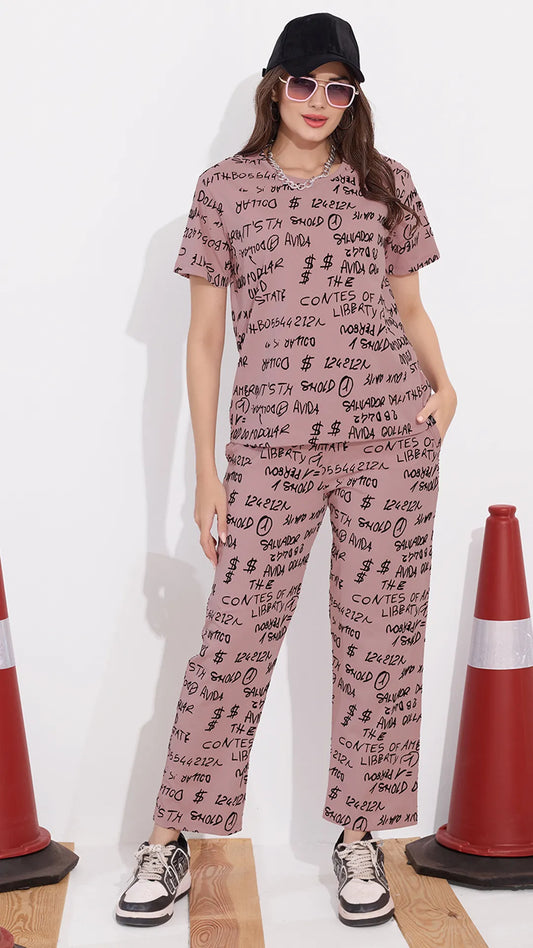 Pink Printed Half Sleeves Round Neck