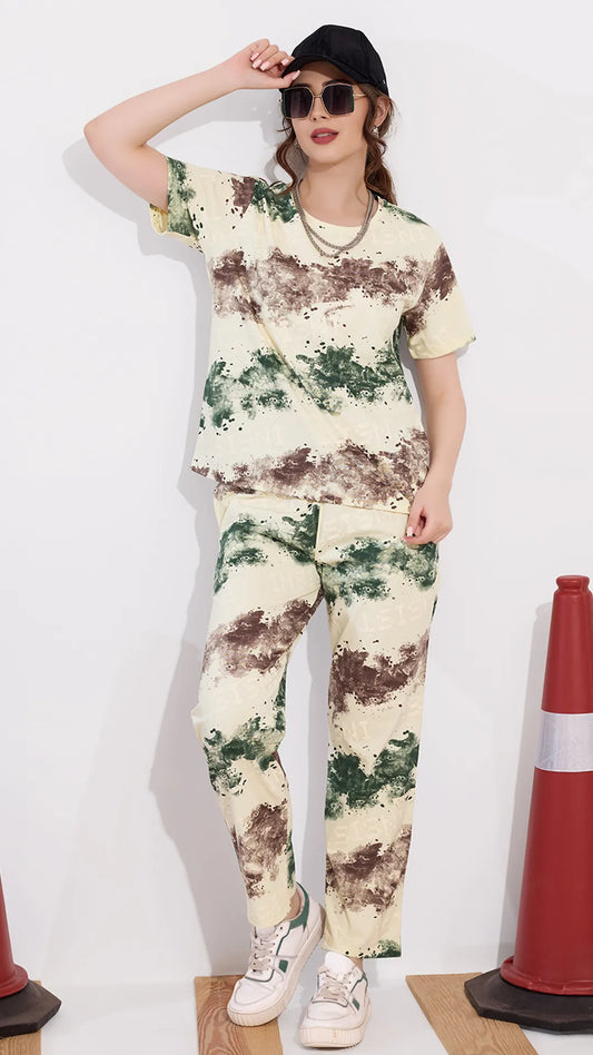 Green Printed Half Sleeves Round Neck