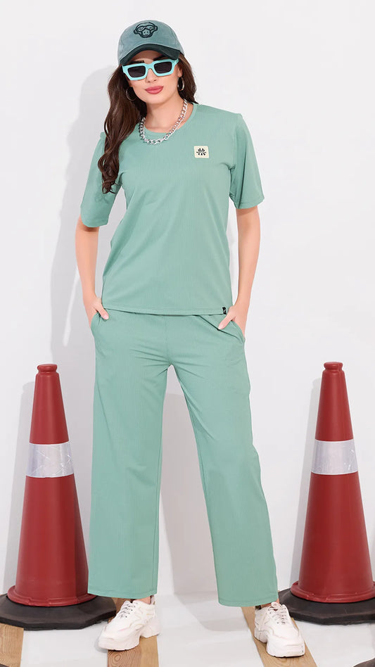 Green Printed Half Sleeves Round Neck