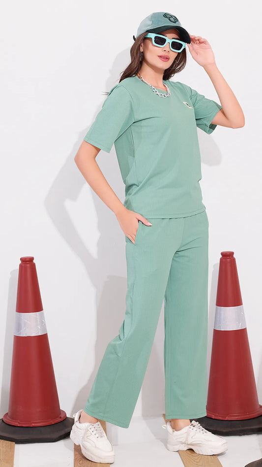 Green Printed Half Sleeves Round Neck