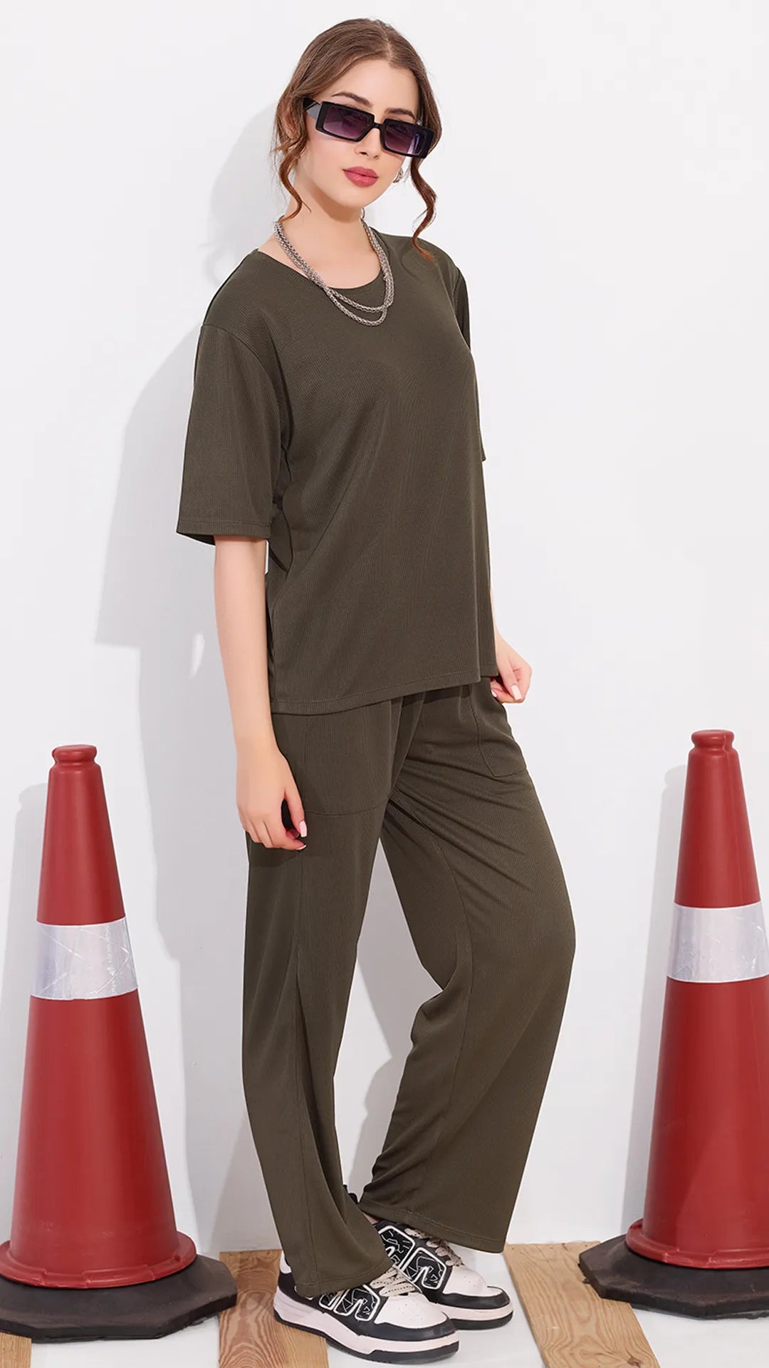 Light Olive Printed Half Sleeves Round Neck