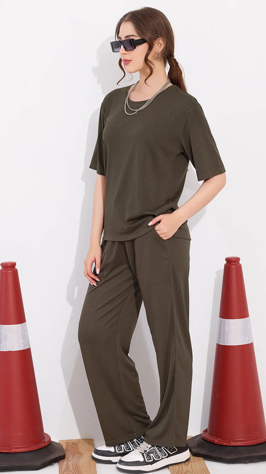 Light Olive Printed Half Sleeves Round Neck