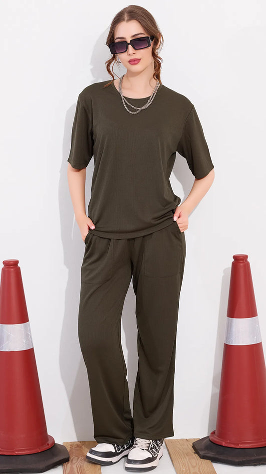 Light Olive Printed Half Sleeves Round Neck