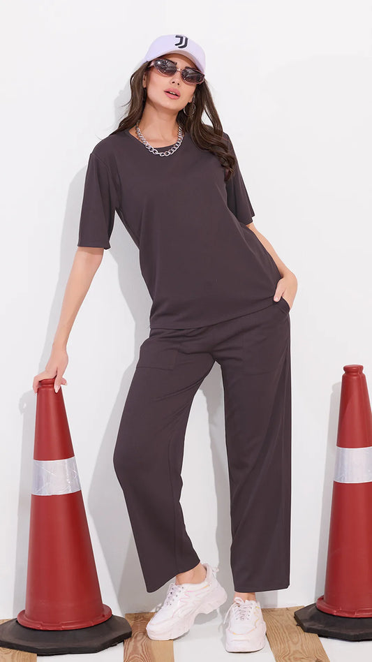 Mauve Printed Half Sleeves Round Neck