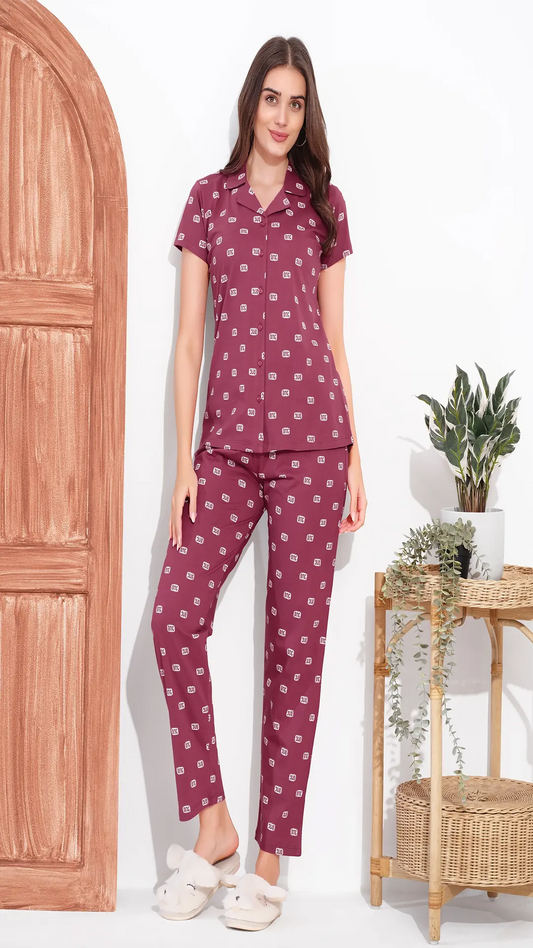 Rose Pink Printed Half Sleeves Round Neck