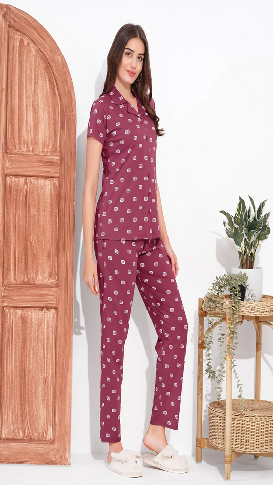 Rose Pink Printed Half Sleeves Round Neck