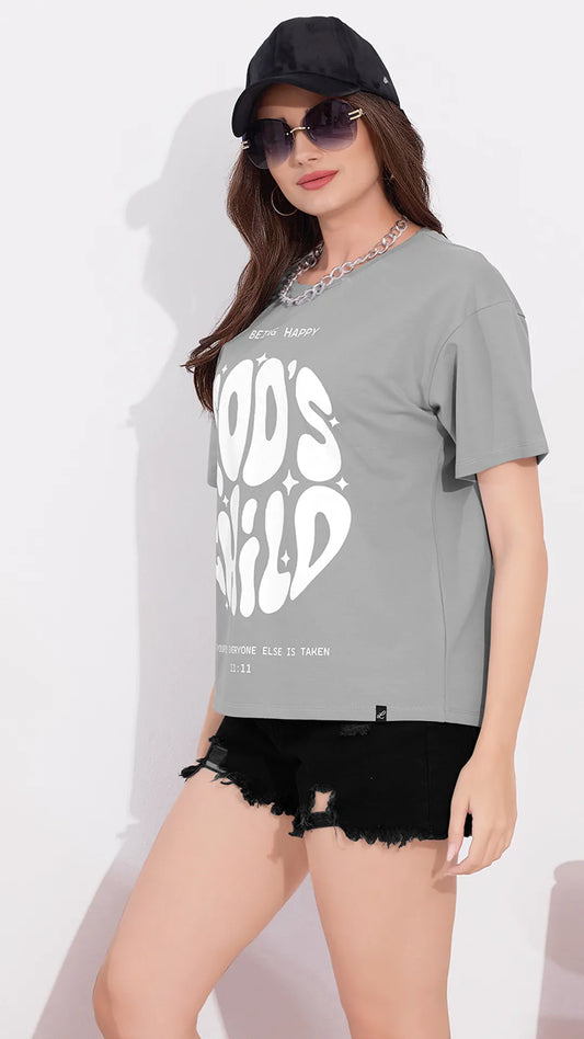 Cement Printed Half Sleeves Round Neck