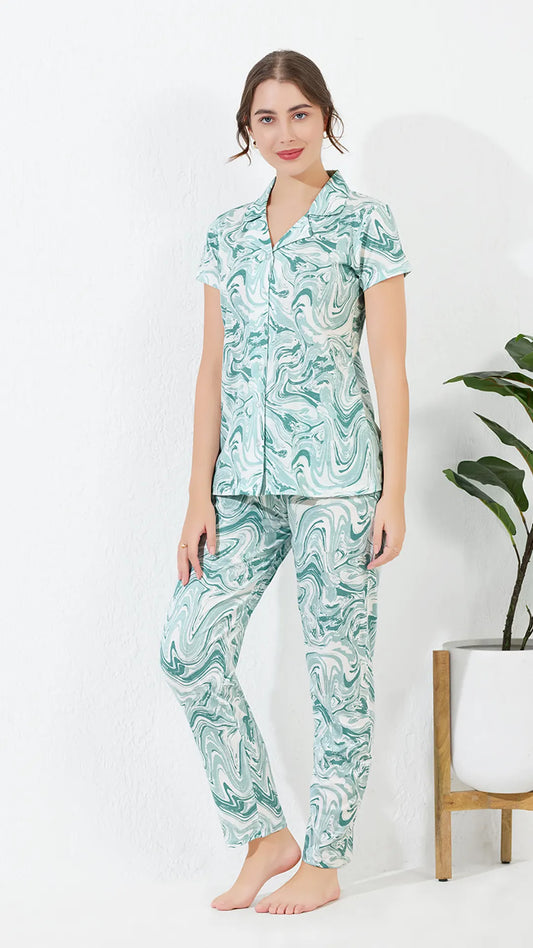 SKY BLUE Printed Half Sleeves Round Neck