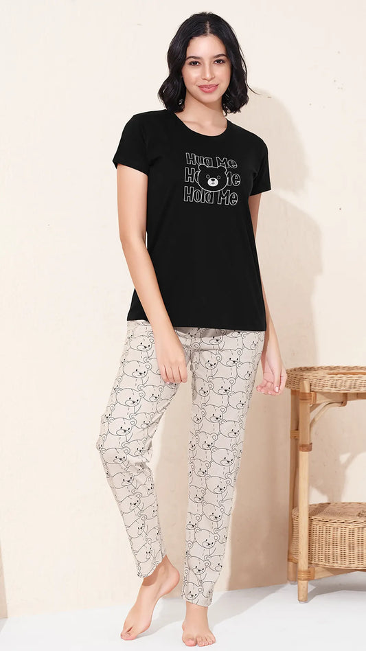 Black Printed Half Sleeves Round Neck