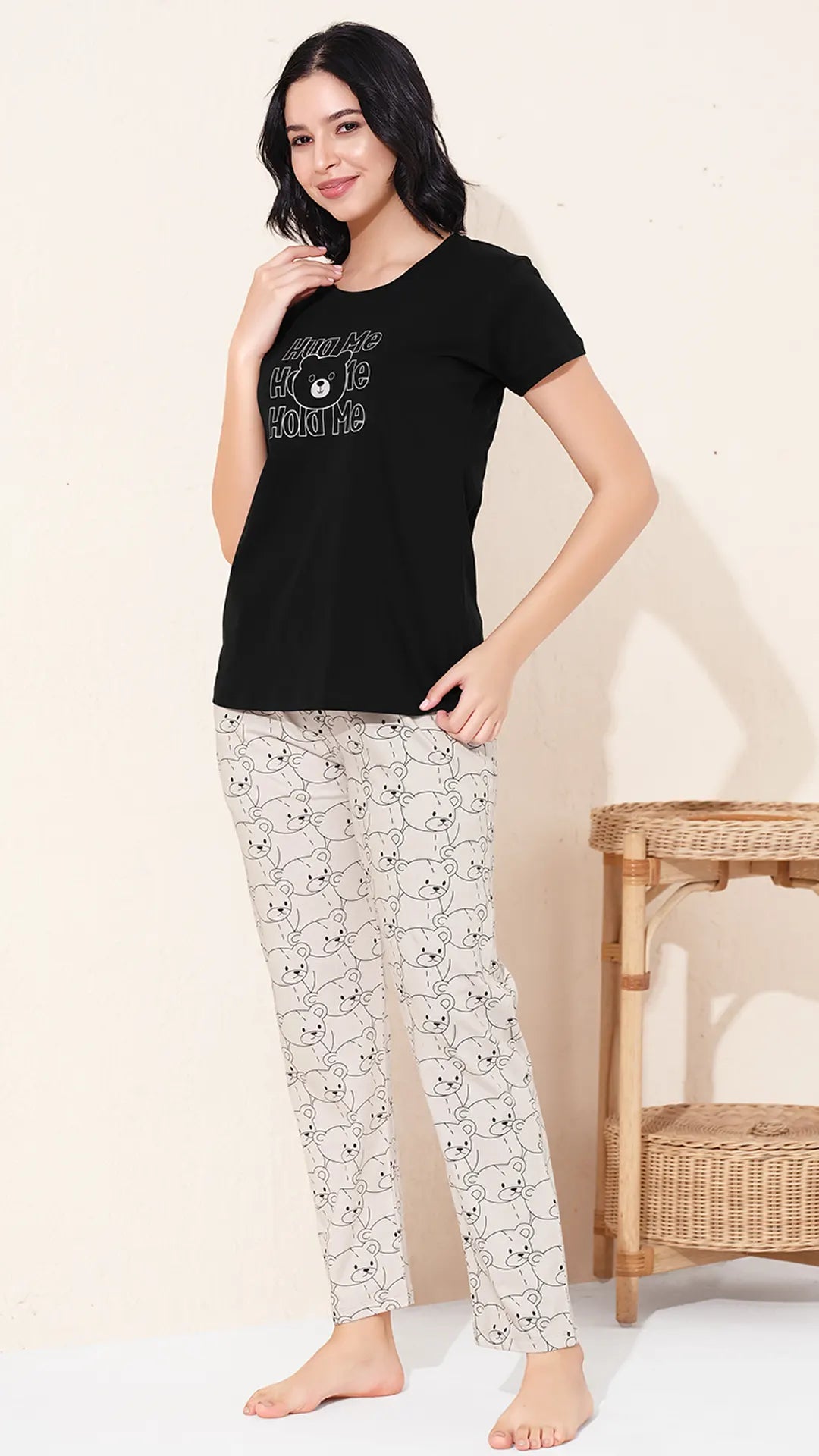 Black Printed Half Sleeves Round Neck